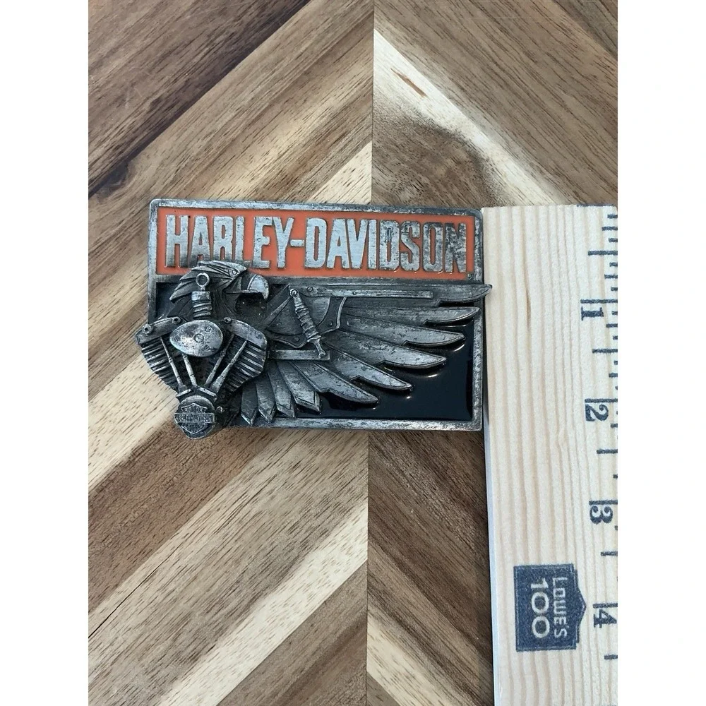 Vintage 1989 Harley Davidson Motorcycle Siskiyou‎ Belt Buckle Eagle Flag Engine